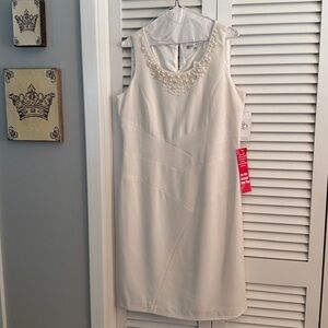 Cream sleeveless dress with pearl detailing